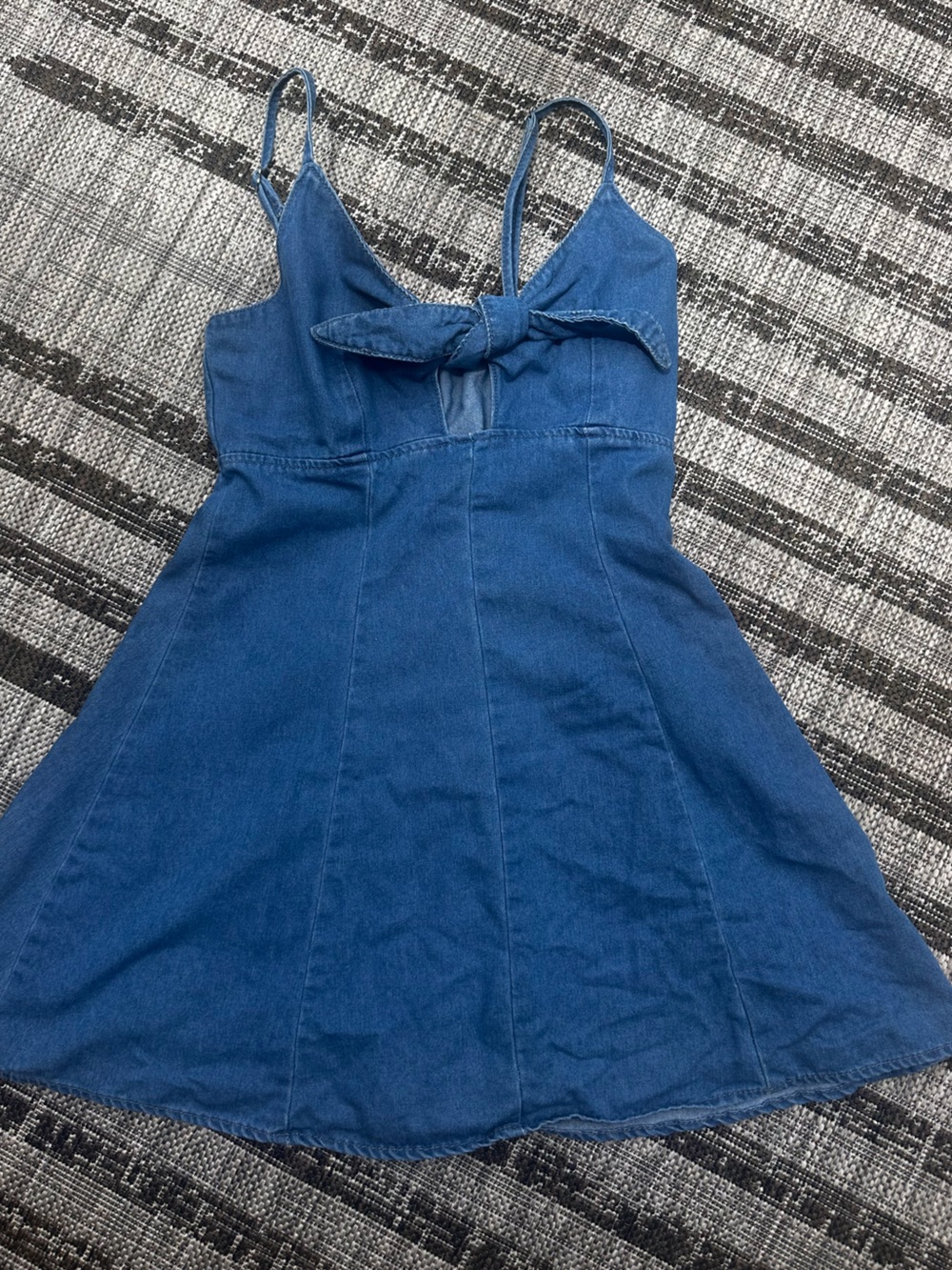 Denim Tie-Front A-Line Mini Dress - Blue